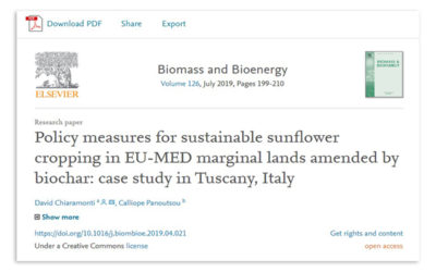 ‘Policy measures for sustainable sunflower cropping in EU-MED marginal lands amended by biochar: case study in Tuscany, Italy’ published on Biomass and Bioenergy